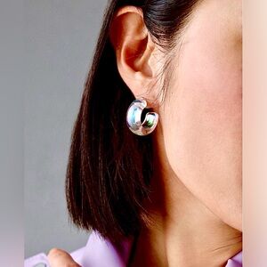 Anthropologie NWOT Hoop Earrings Iridescent Aurora Borealis Reflective